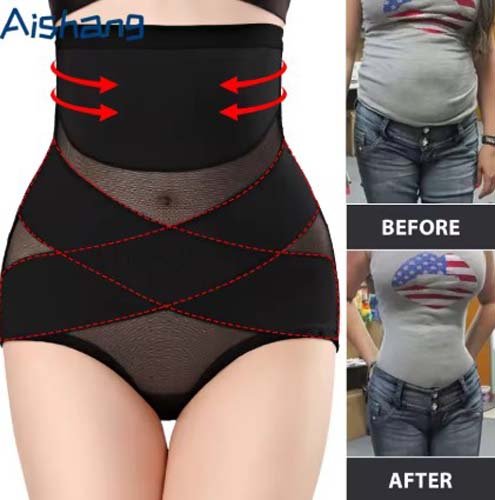 Women’s high-waisted cross-body shaper panties for tummy control and slimming, seamless shapewear underwear for a smooth silhouette